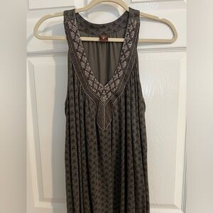 Anthropologie Language Boho M Beaded Cotton Gray Knit Sleeveless swing Top tank